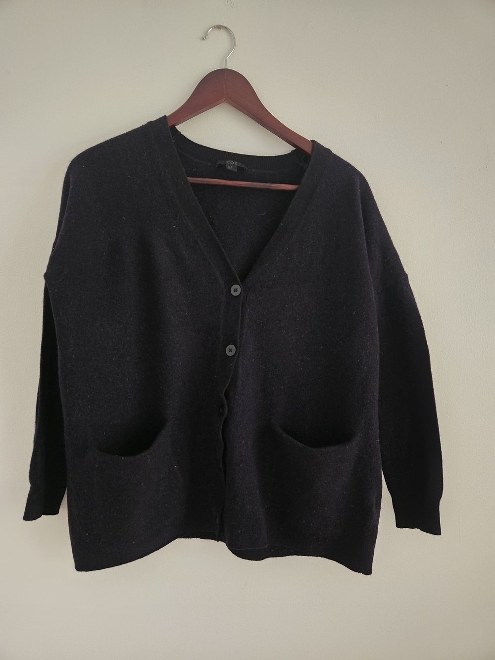 COS Black V-Neck Wool Buttoned Cardigan